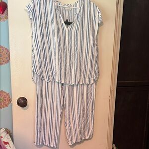 Casual Blue and White Striped Jumpsuit